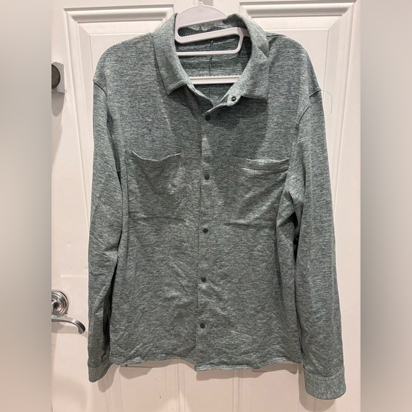 Lululemon Shirt Mens Large Green Rulu Button Up Shirt Snap Soft - Picture 2 of 5